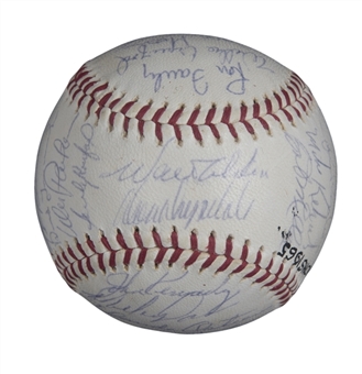 1965 Los Angeles Dodgers Team Signed ONL Giles Baseball With 28 Signatures Including Alston, Drysdale & Koufax (PSA/DNA)